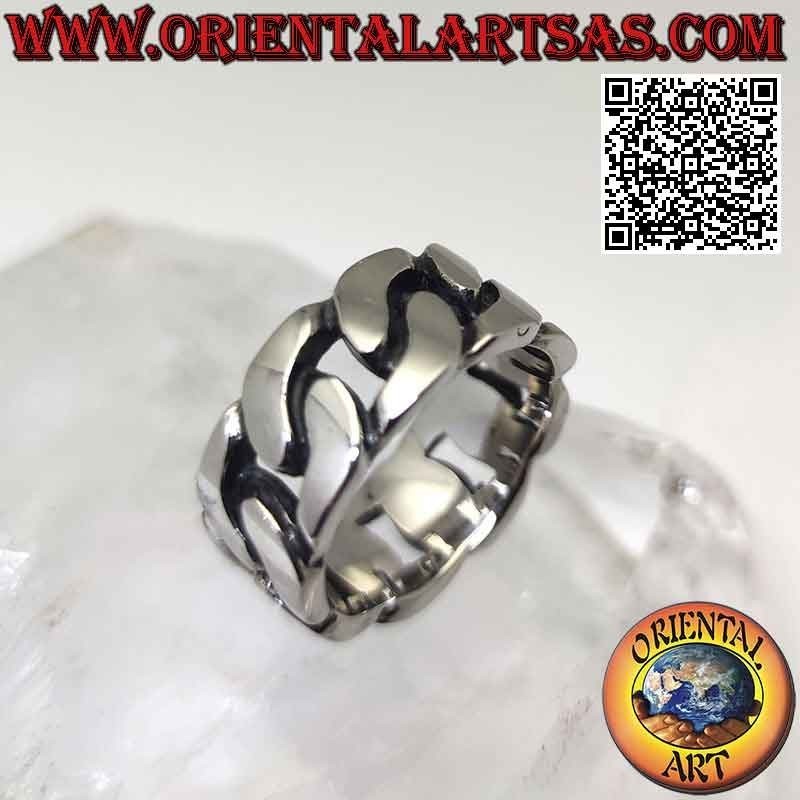 Surgical steel ring (316L), wide chain band of thick rings