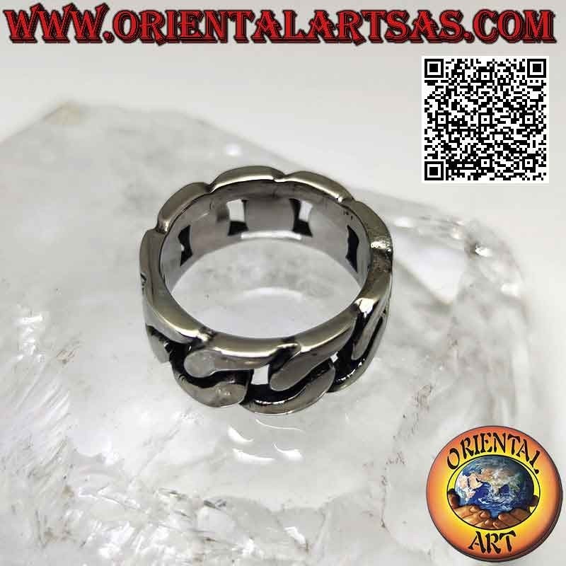 Anello in acciaio chirurgico (316L), fascia larga a catena di anelli spessi