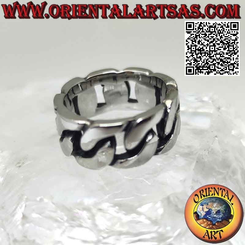 Anello in acciaio chirurgico (316L), fascia larga a catena di anelli spessi