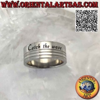 Anillo de acero quirúrgico (316L), banda plana grabada con "catch the wave" 8 mm