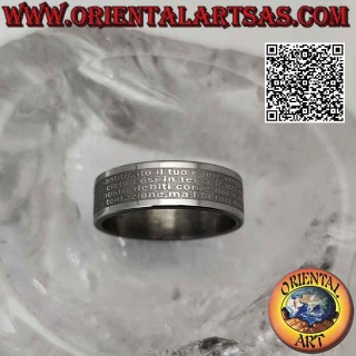 Anello in acciaio chirurgico (316L), fascia piatta incisa con "Oratio Dominica" Padre Nostro o Preghiera del Signore
