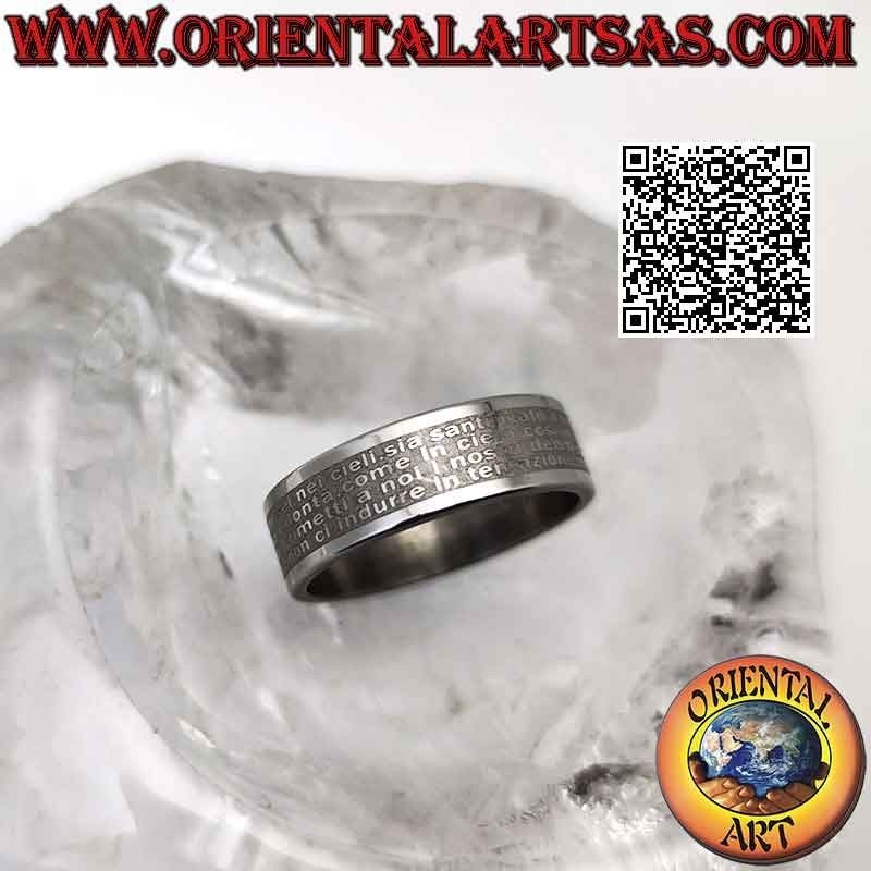 Surgical steel ring (316L), flat band engraved with "Oratio Dominica" Our Father or Lord's Prayer
