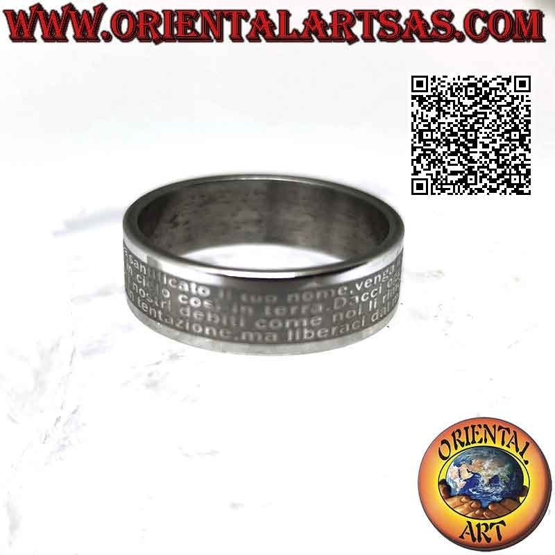 Surgical steel ring (316L), flat band engraved with "Oratio Dominica" Our Father or Lord's Prayer