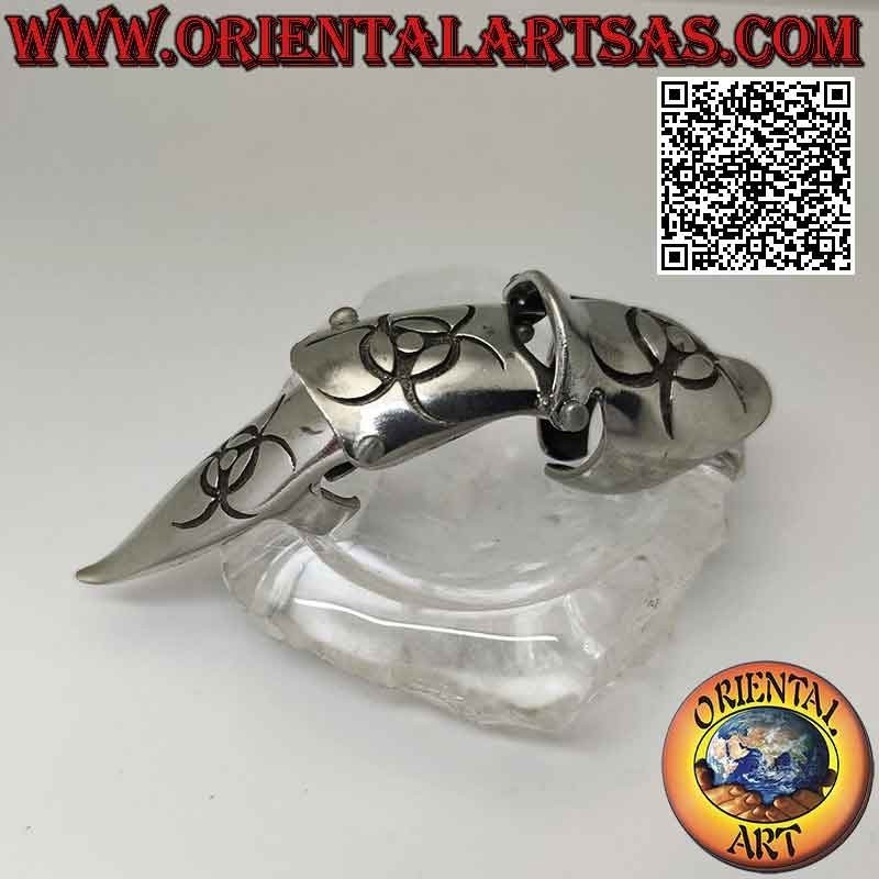 Anneau en acier chirurgical (316L), armure massive avec triple déesse gravée (réglable)