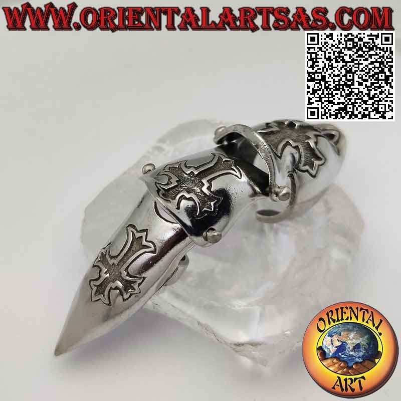 Anello in acciaio chirurgico (316L), armatura massiccia con croci trilobate a bassorilievo (regolabile)
