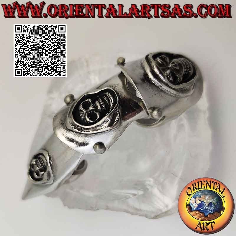 Surgical steel ring (316L), massive armor with bas-relief skulls (adjustable)