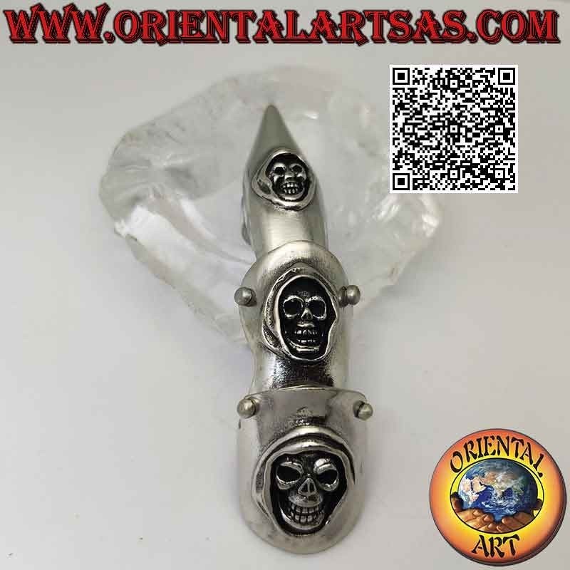 Surgical steel ring (316L), massive armor with bas-relief skulls (adjustable)