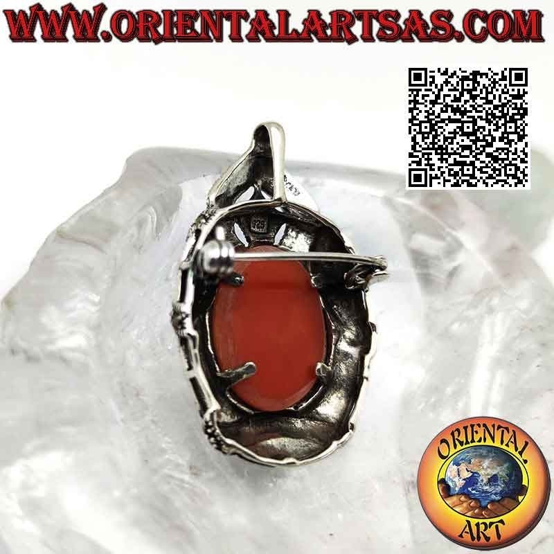 Silver pendant brooch with cameo of a boy with a canary and frame studded with marcasite