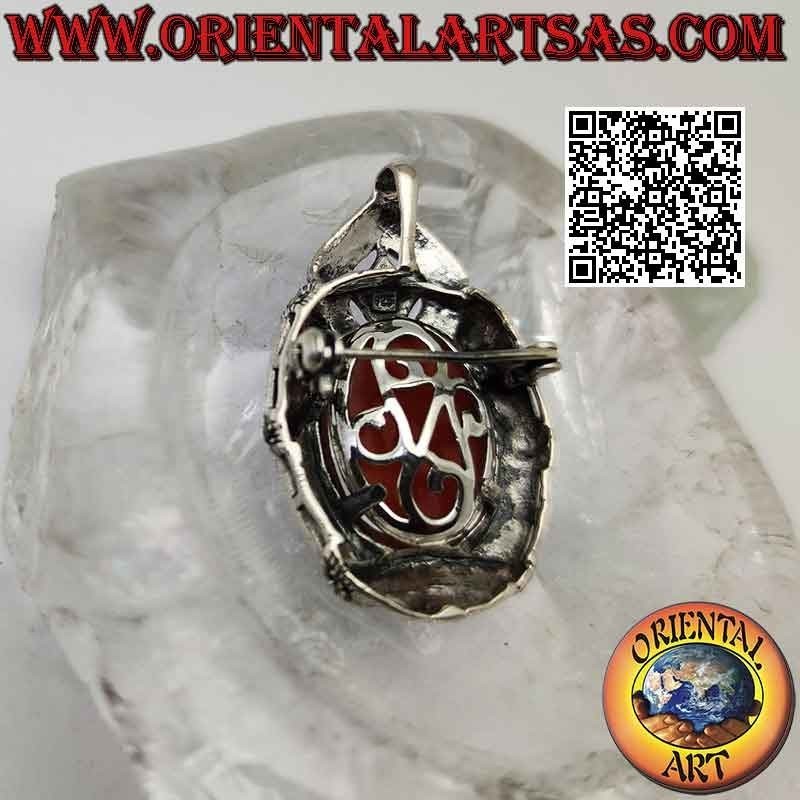 Spilla ciondolo in argento con cammeo della donna seducente e cornice tempestata di marcassite