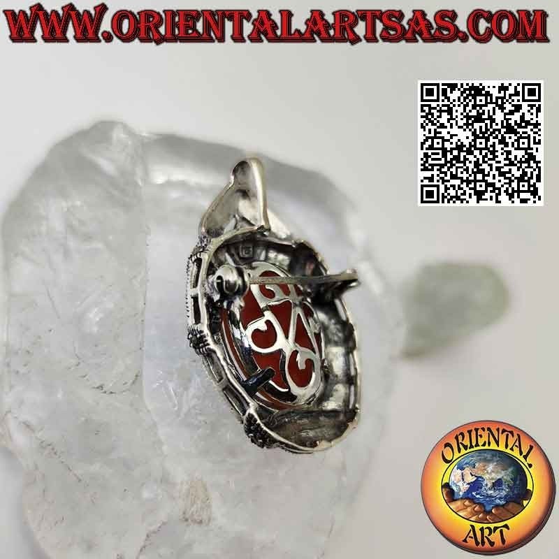 Silver pendant brooch with seductive woman's cameo and frame studded with marcasite