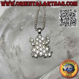 Pendentif en argent, grenouille plate ou crapaud piqué de zircons