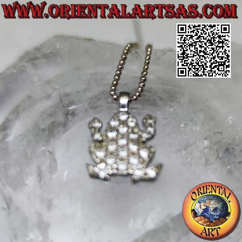 Colgante de plata, rana o sapo plano tachonado de circonitas