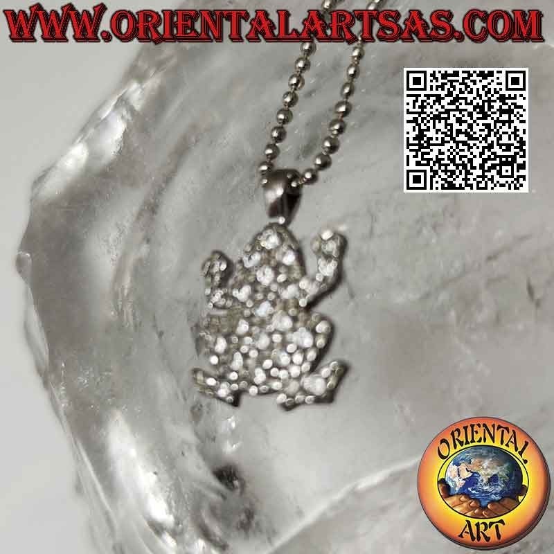 Silver pendant, flat frog or toad studded with zircons