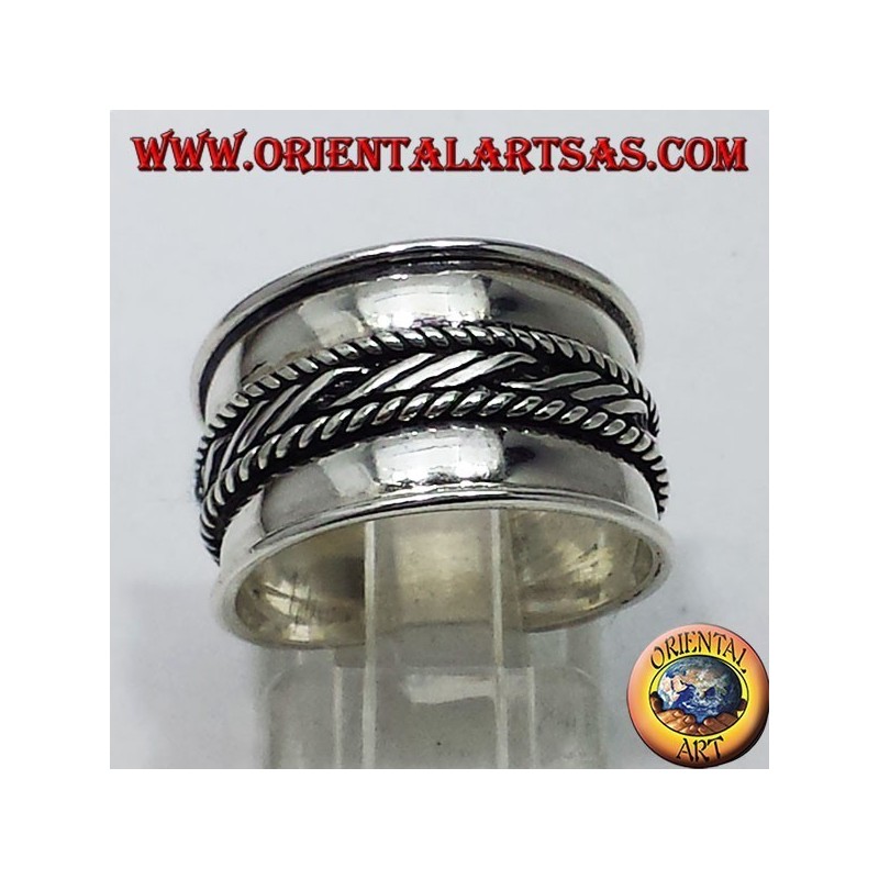 anillo de plata de la correa ancha de Bali central