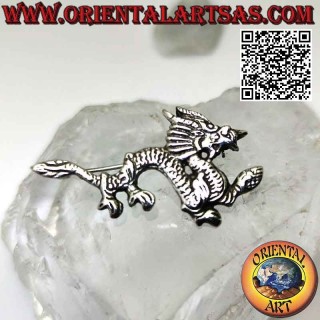 Broche de plata 925 ‰ en forma de dragón nepalí oriental con líneas grabadas