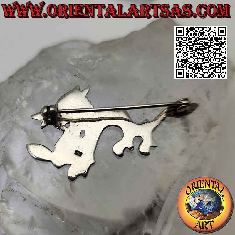 Spilla in argento 925 ‰ a forma di drago orientale nepalese con tratti incisi