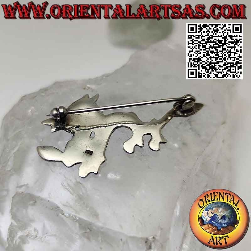 Spilla in argento 925 ‰ a forma di drago orientale nepalese con tratti incisi