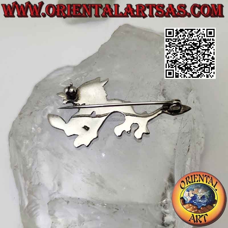 Broche de plata 925 ‰ en forma de dragón nepalí oriental con líneas grabadas