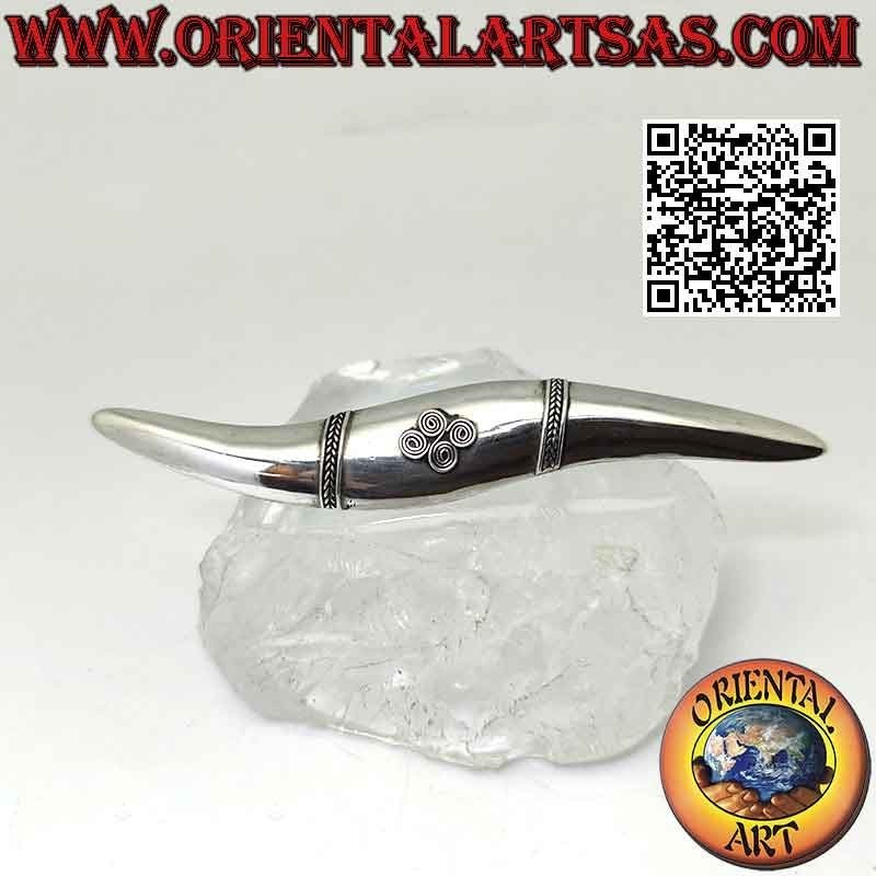 925 ‰ silver brooch smooth wavy line with four spirals in the center in relief