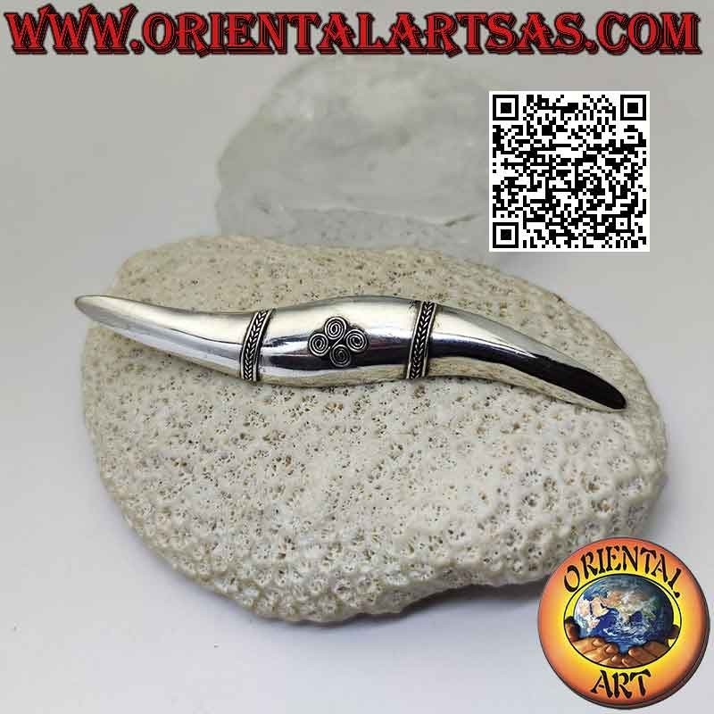 925 ‰ silver brooch smooth wavy line with four spirals in the center in relief