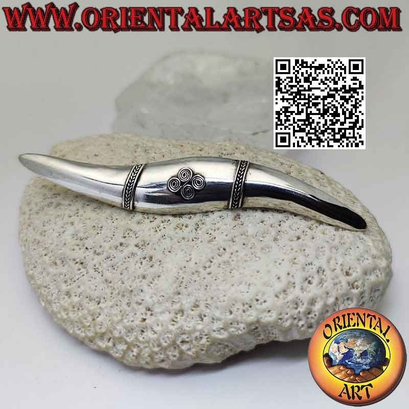 925 ‰ silver brooch smooth wavy line with four spirals in the center in relief