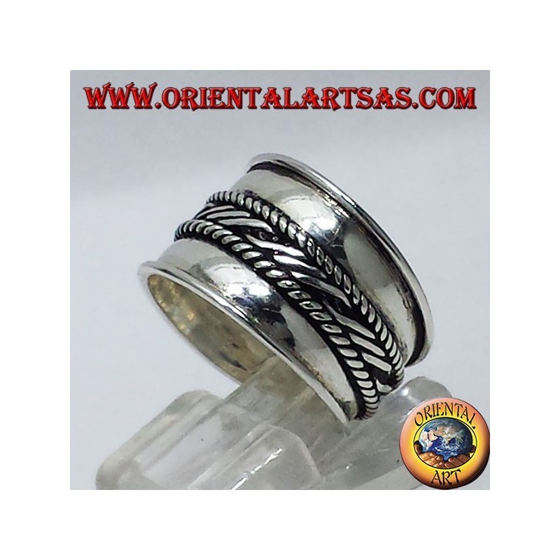 anillo de plata de la correa ancha de Bali central