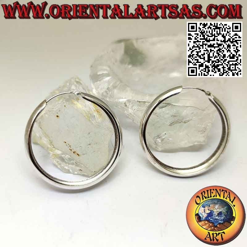 Pendientes de plata, círculos lisos redondeados planos 6 x 40 mm (clásicos)