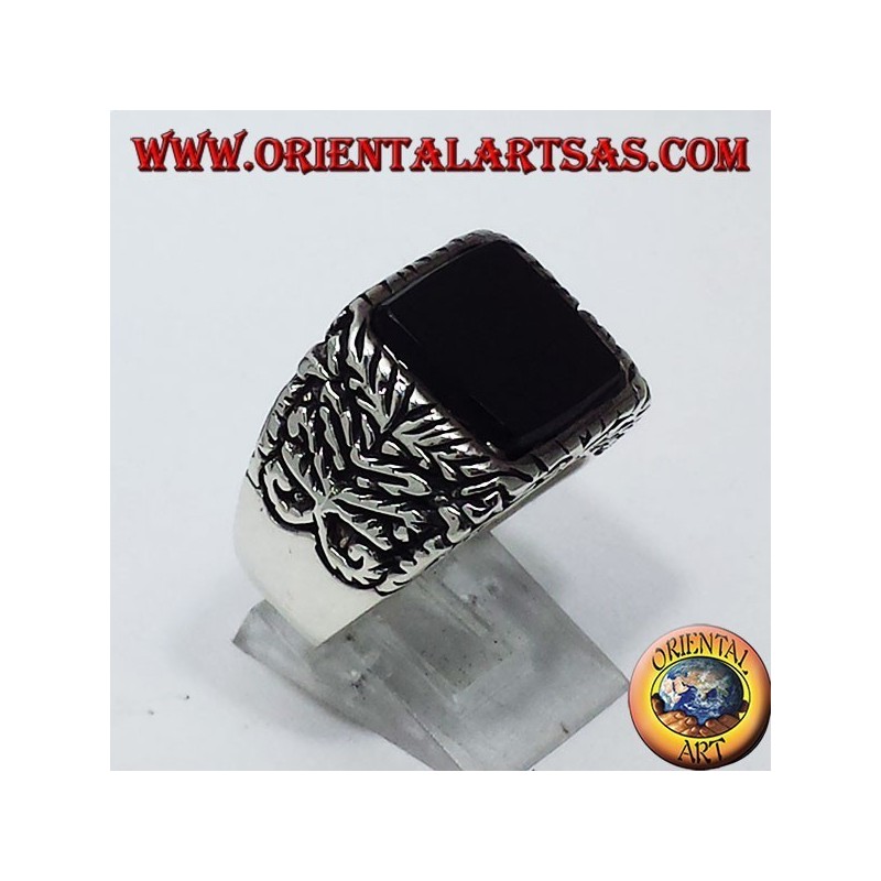 inlaid silver ring with onyx