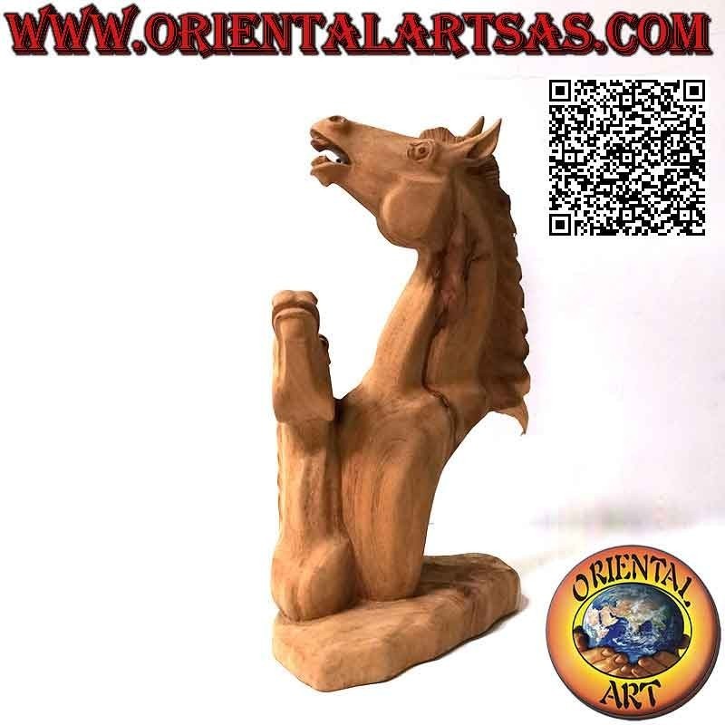 Sculpture de tête de cheval en nitrite de 43 cm en bois de suar (sculptée à la main dans un seul bloc)