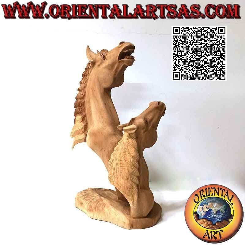 43cm Nitrite Horse Head Sculpture in Suar Wood (hand carved from a single block)