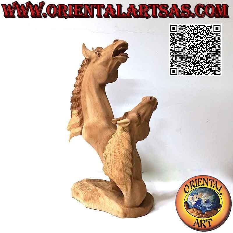 Escultura de Cabeza de Caballo de Nitrito de 43cm en Madera de Suar (tallada a mano de un solo bloque)