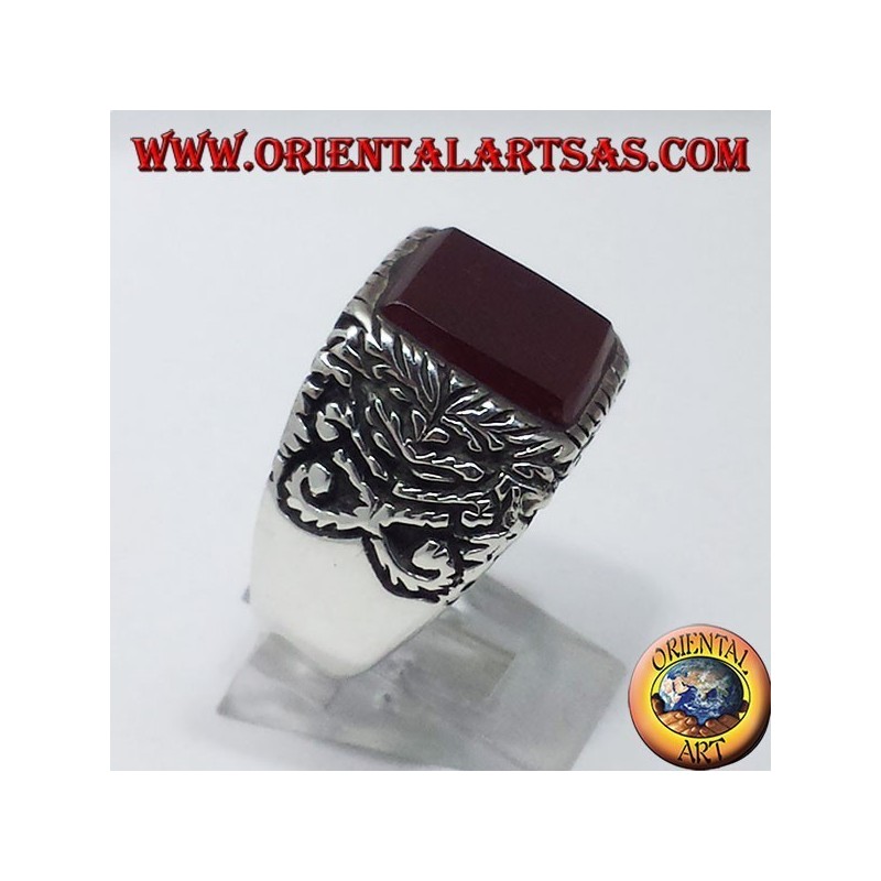 Anello in argento intarsiato con corniola