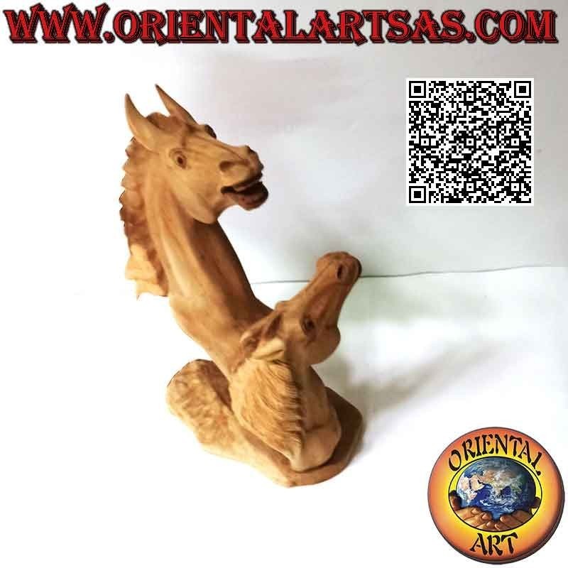 Escultura de Cabeza de Caballo de Nitrito de 43cm en Madera de Suar (tallada a mano de un solo bloque)