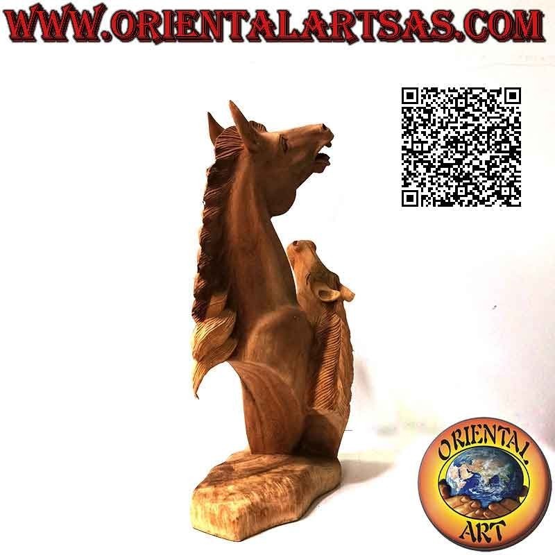 43cm Nitrite Horse Head Sculpture in Suar Wood (hand carved from a single block)