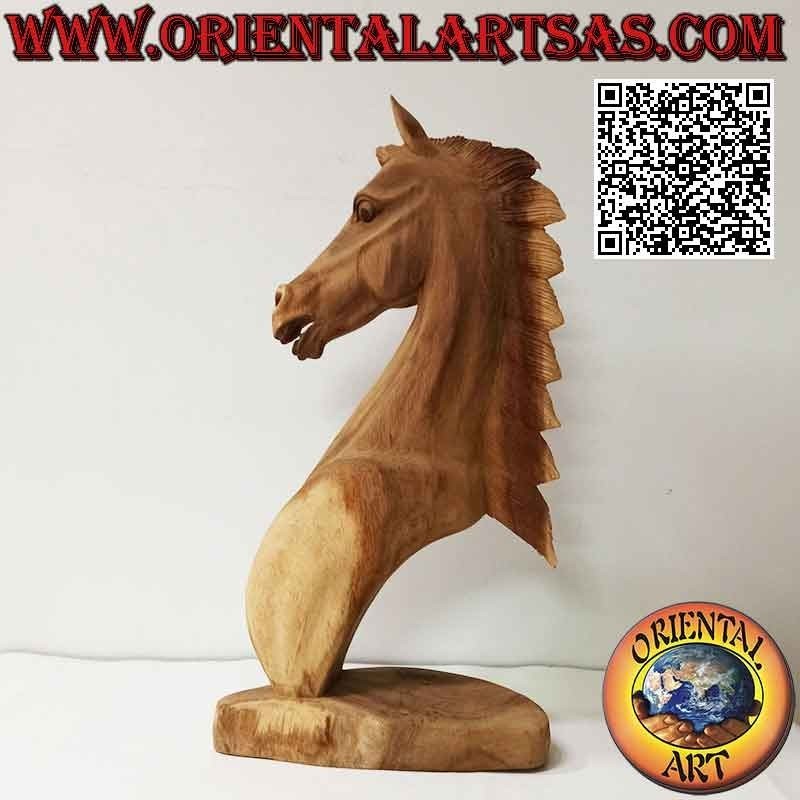 Scultura testa di cavallo in  in legno di suar da 52 cm (scolpita a mano da un unico blocco) colore naturale