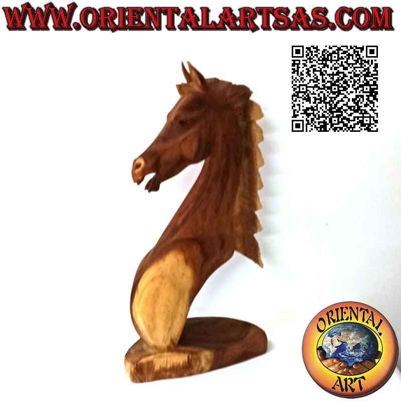Horse head sculpture in 52 cm suar wood (hand carved from a single block) natural color