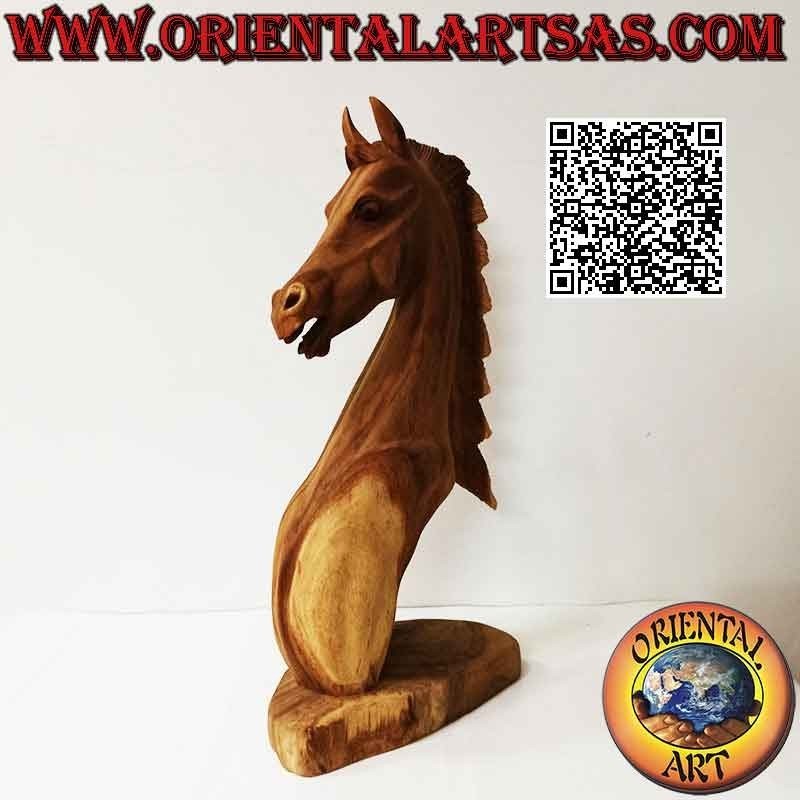 Scultura testa di cavallo in  in legno di suar da 52 cm (scolpita a mano da un unico blocco) colore naturale