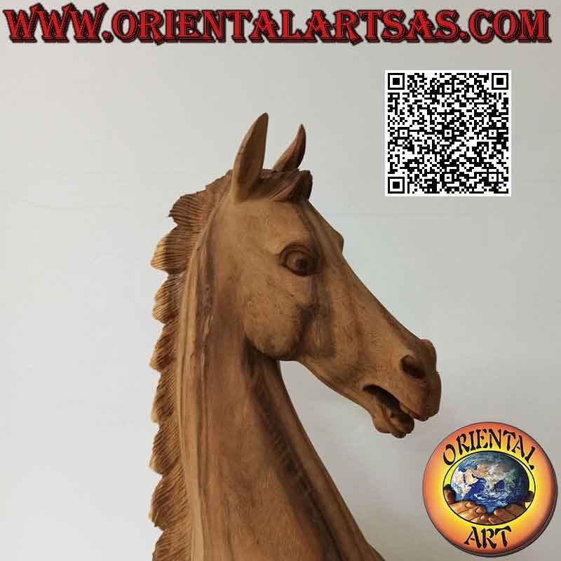 Escultura de cabeza de caballo en madera de suar de 52 cm (tallada a mano a partir de un solo bloque) color natural