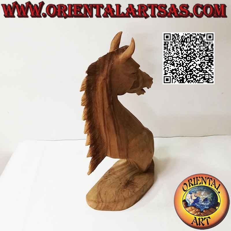 Scultura testa di cavallo in  in legno di suar da 52 cm (scolpita a mano da un unico blocco) colore naturale