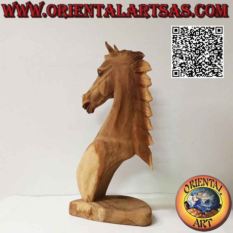 Scultura testa di cavallo in  in legno di suar da 52 cm (scolpita a mano da un unico blocco) colore naturale