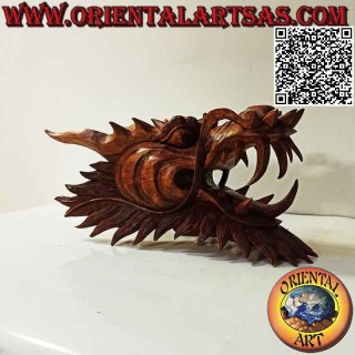 Sculpture tête de dragon en bois de suar 30 cm (sculptée à la main d'un seul bloc dans les moindres détails)