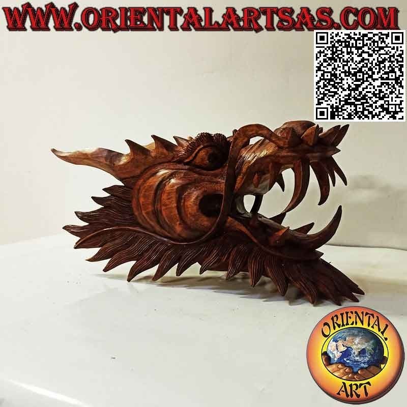 Dragon head sculpture in suar wood 30 cm (hand-carved from a single block in the smallest details)
