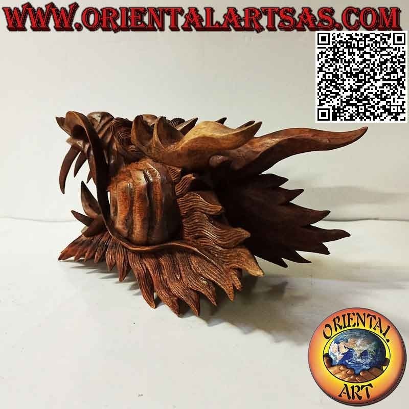 Dragon head sculpture in suar wood 30 cm (hand-carved from a single block in the smallest details)