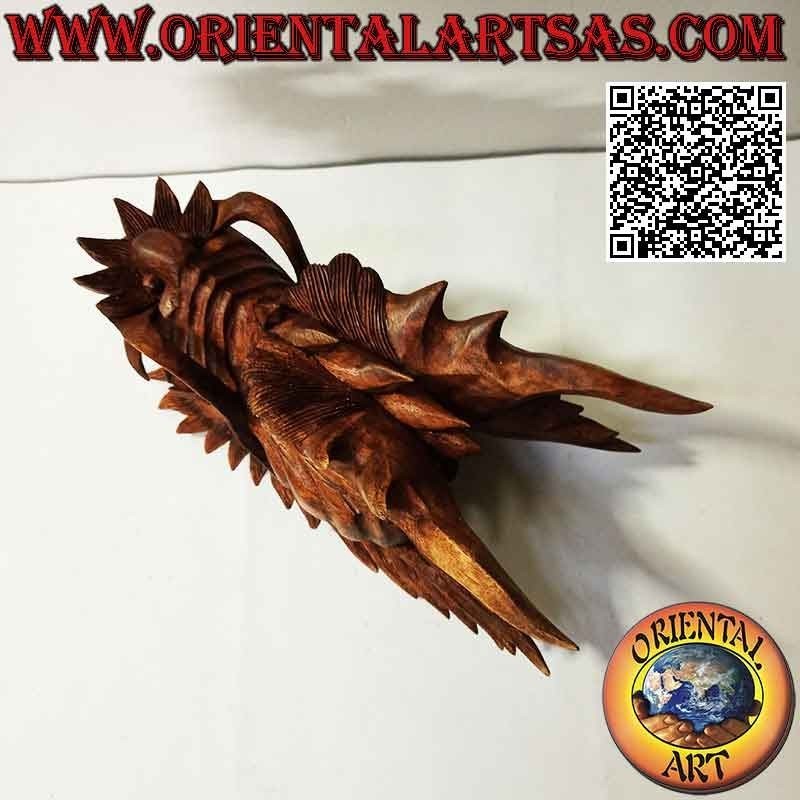 Sculpture tête de dragon en bois de suar 30 cm (sculptée à la main d'un seul bloc dans les moindres détails)