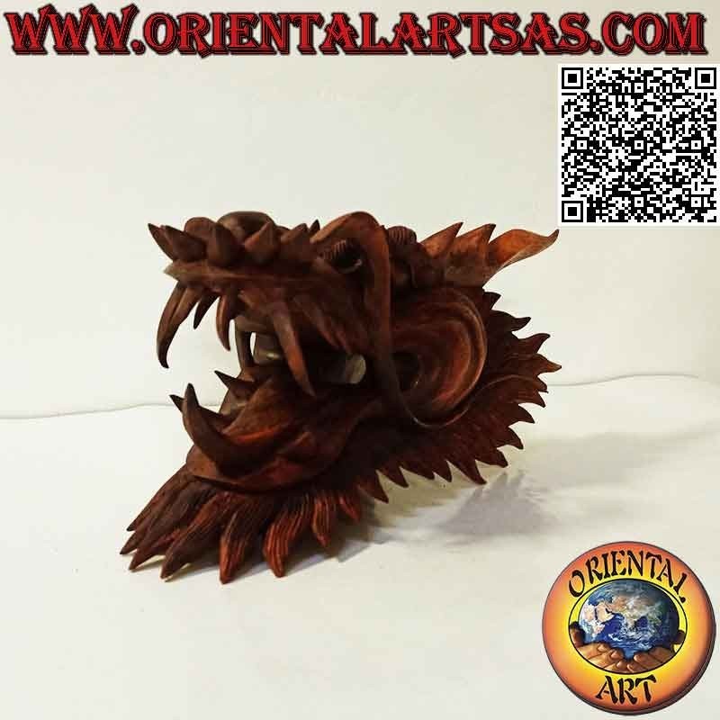 Dragon head sculpture in suar wood 30 cm (hand-carved from a single block in the smallest details)