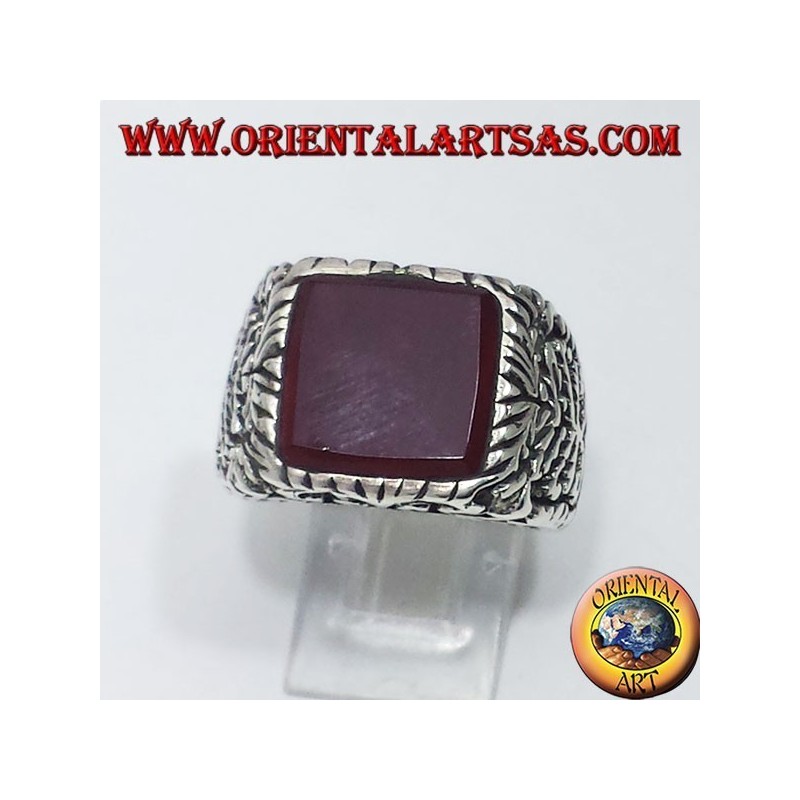 Anello in argento intarsiato con corniola