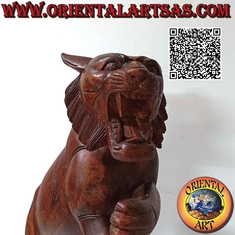 51cm suar wood snarling tiger sculpture with cub (hand carved from a single block) (left)