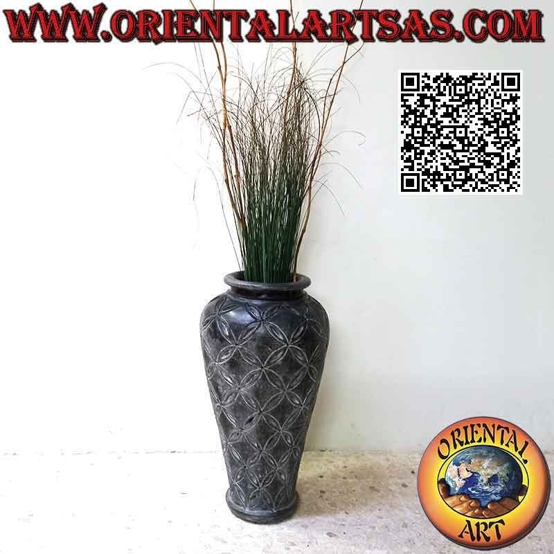 Grand vase en terre cuite de couleur bleue et décor floral ajouré, fait main (70 cm et 40 cm ø)