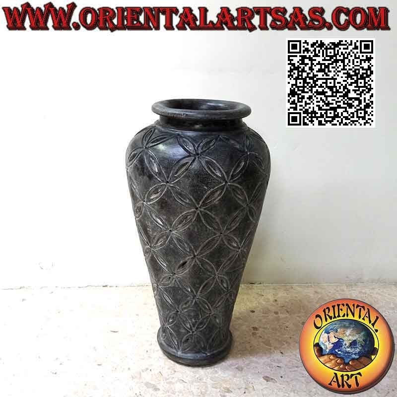 Große Vase aus blau gefärbter Terrakotta und perforiertem Blumendekor, handgefertigt (70 cm und 40 cm ø)