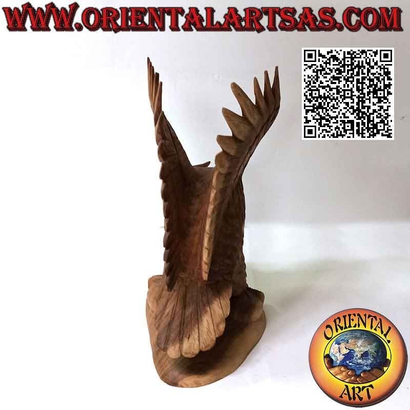 Escultura de búho con alas extendidas en madera de suar de 30 cm (tallada a mano a partir de un solo bloque) (natural)